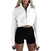 Fisoew Women's Half Zipper Cropped Sweatshirts Casual Long Sleeve Tops With Thumb Hole