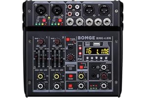BOMGE 04M Audio Mixer, Sound Board Mixing Console with 4 Channel Digital USB Bluetooth 24 Sound Effect, Input 48V Phantom Power Stereo DJ Mixers for Recording, Live Streaming, Podcasting,Gaming
