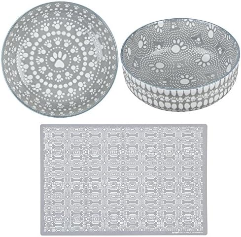 Speckle &amp; Spot Pet Bundle of 3 - 2 Bowls and 1 Pet Placemat
