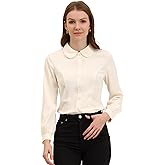 Allegra K Women's Peter Pan Collar Blouse Business Casual Long Sleeve Button Down Work Shirt