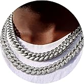 DLSIXNCO 2PCS Cuban Link Chain for Men Women Miami Cuban Link Chain Necklace Gold Silver Plated Bling Diamond Chain Trendy Choker Chain Necklaces Jewelry for Men