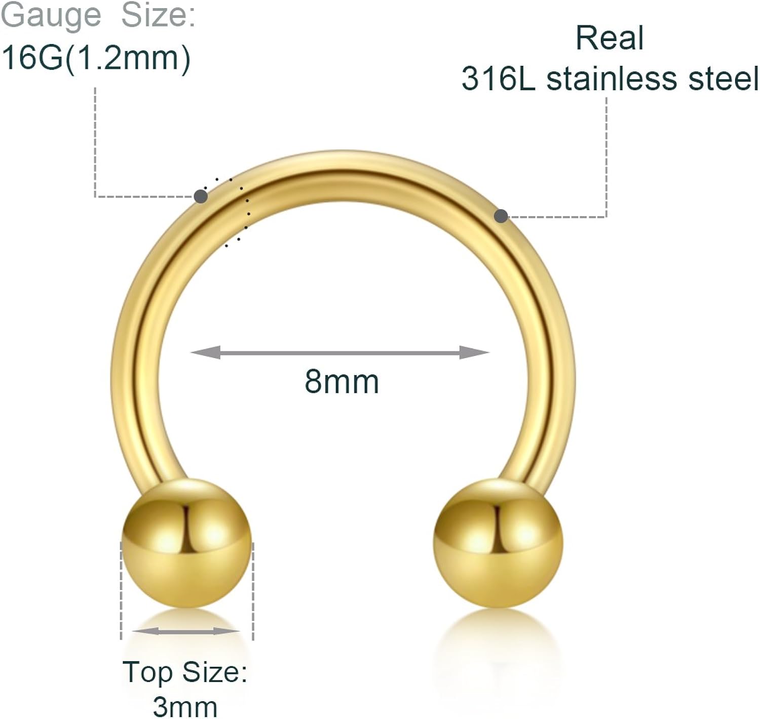 10PCS 1.2mm Surgical Steel Nose Septum Horseshoe Hoop Earring Eyebrow Tragus Lip Piercing Ring, Briana Williams - Image 5