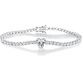 TIKJE Tennis Bracelets for Women, Heart-Shaped Birthstone Cubic Zirconias Bracelet| 4.0mm White Gold Womens Bracelets for Birthday Gift| Size 7-7.5 inches