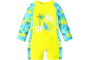 JOYTJPQ Baby Boys One-Piece Swimsuit Toddlers Long Sleeve Tropical Surf Print Bathing Suit UV Protection Swimwear