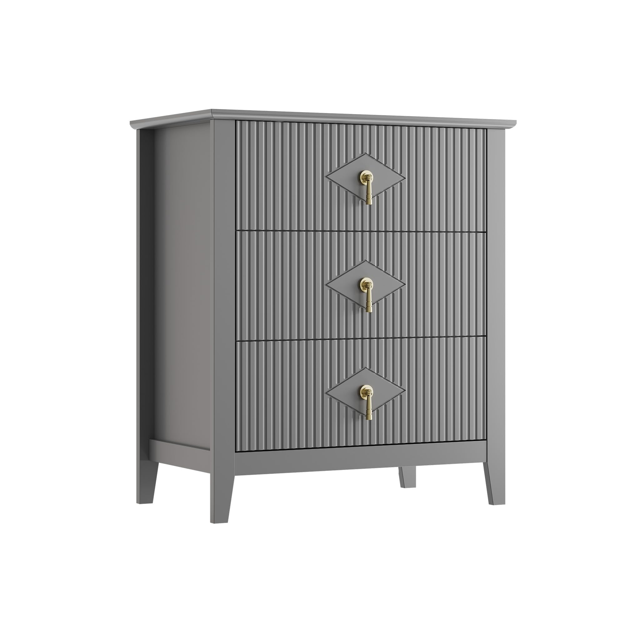 View 1 of *** DAMAGED PART ** MilleLoom Fluted 3 Drawers Dresser for Bedroom, 27.5" Wide Modern Chest of Drawers with Metal Handle, Wooden Dresser Organizer for Bedroom, Living Room, Hallway, Entryway, Grey