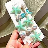 MEEKEST 5 Pcs Starfish Seashell Hair Clips Mermaid Costume Pearl Beach Ocean Hair Accessories Women and Girls (Green)