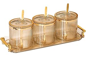 NAN WIND Acrylic Condiment Spice Jars,Condiment Spice Box With Lids and Spoons and Tray,Clear Plastic Sugar Salt Canisters,Seasoning Box 3 Pack,Seasoning Box Set for Kitchen to Storage Salt,Paprika,Sugar