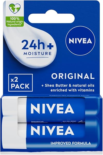 NIVEA Original Care Lip Balm Duo 4.8g 2x Hydration Shea Butter Vitamins