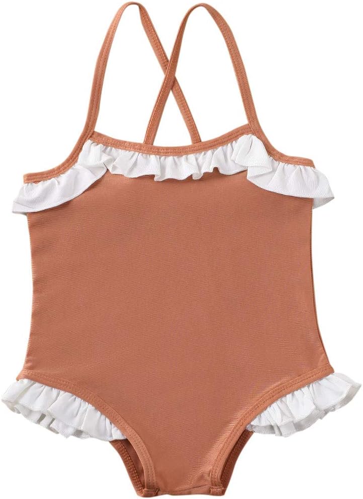 Toddler Baby Girls One Piece Swimsuit Sleeveless Cross Sling Ruffle Bikini Swimwear Beach Suit Bathing Suit Swim Diaper