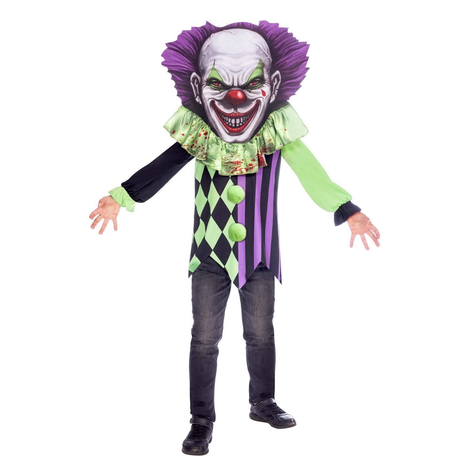 (PKT20) (Fix 3/3) (9907118) Child Big Head Scary Clown Costume (10-12yr)