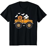 Kids Monster Truck Ghost Pumpkin Halloween Costume Toddler Boys T-Shirt