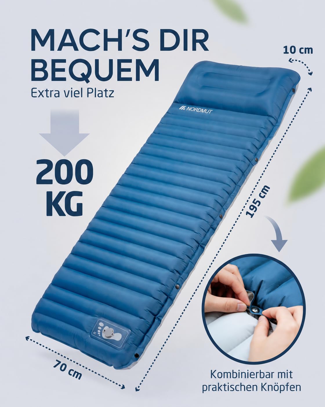NORDMUT® Isomatte Schnellaufblasend mit integrierter Fußpumpe 10 cm - Isomatte Camping mit kleinem Packmaß - Outdoor Matratze für müheloses aufpumpen - Camping Matratze Ultra komfortabel 6