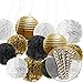Paxcoo Black and Gold Tissue Paper Pom Poms Lanterns and Paper Straws for Birthday Wedding Party Decorations