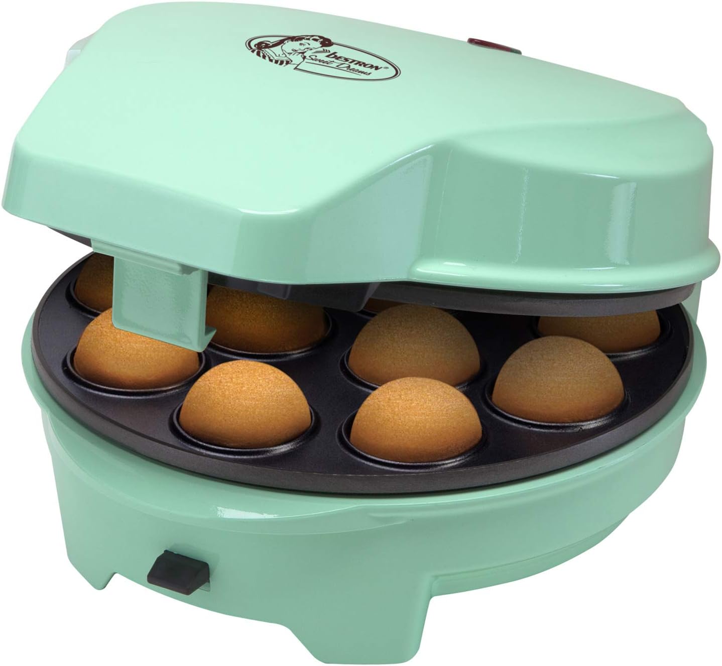 Bestron 3-in-1 Cakemaker im Retro Design, Für Donuts, Muffins und Cakepops, Sweet Dreams, Antihaftbeschichtung, 700 W, Mint