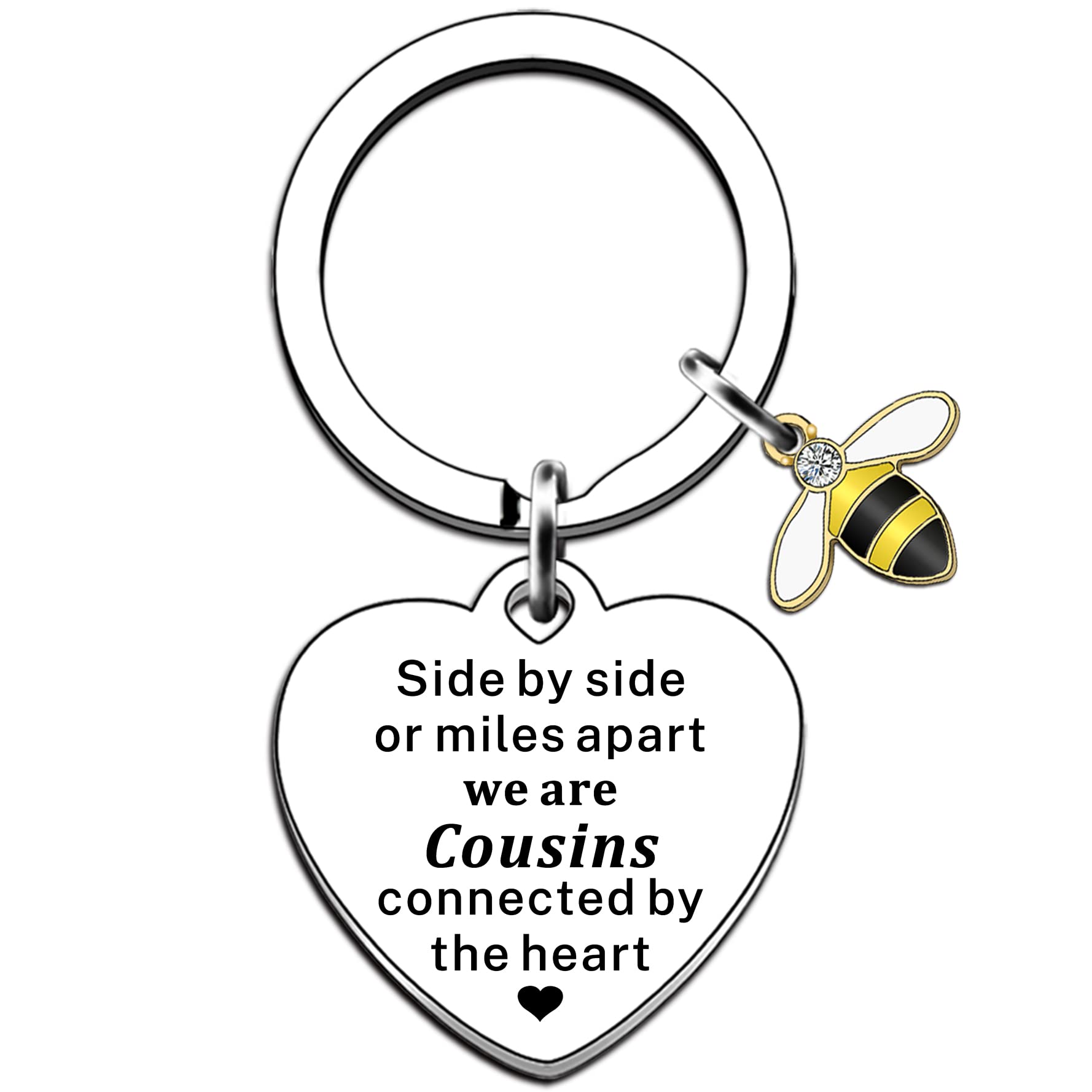 JMIMO Cousin Gifts Keyring for Women Girls Stainless Steel Pendant Family Jewellery - Side by Side Or Miles Apart Cousins are Always Close at Heart