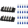 2 Pack Terminal Block 4 Circuits 20-30A Dual Row Screw Terminals Strip Includes 20 Heat Shrink Wire Connectors Electrical Wiring Kit