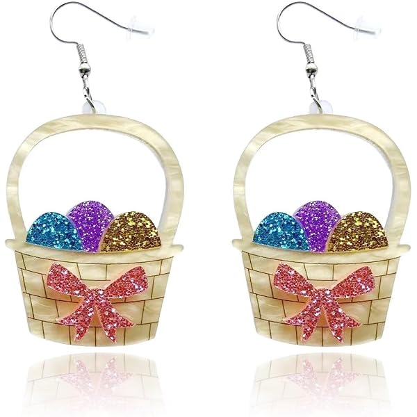 Cute Bunny Easter Earrings For Women - Peeps & Egg Basket Dangle Earrings, Spring Holiday Jewelry - View #6