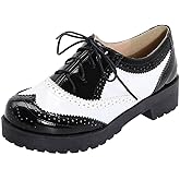 Agodor Women's Lace up Wingtip Oxford Shoes Chunky Heel Platform Vintage Round Toe Brogue Shoes for Women