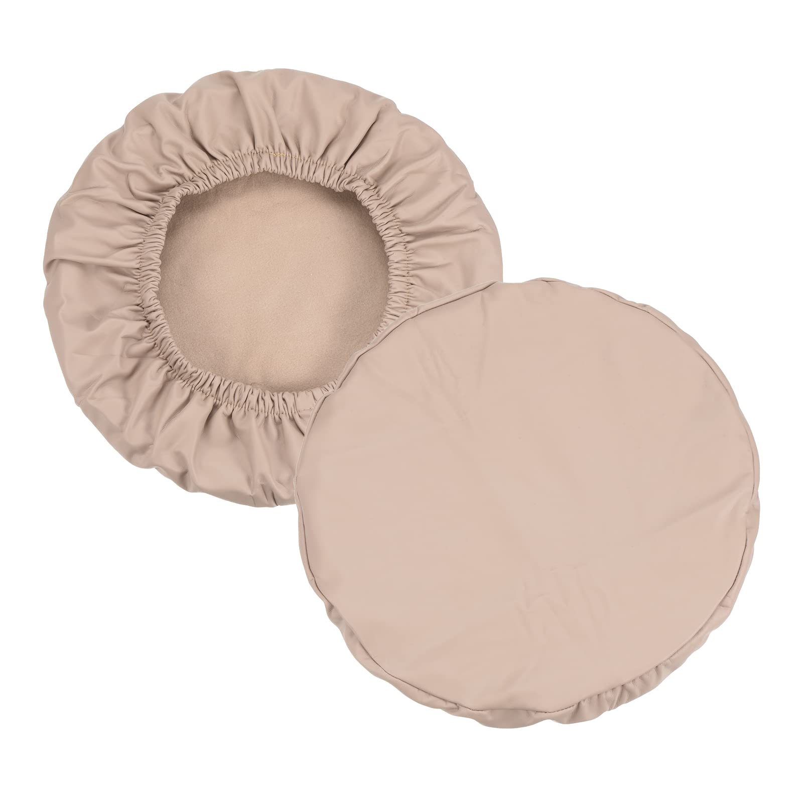 PATIKIL Round Bar Stool Cover, 2 Pack PU Leather Soft Elastic Stool Cushion Cover for Diameter 12"-14" Chair, Khaki