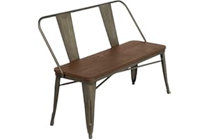 YOLENY Dining Bench, Farmhouse Metal Entryway Chair with Back, Industrial Mid-Century 3 Person Rustic Spindle Bench, with Wood Seat, Removable Backrest, 42in, Bronze