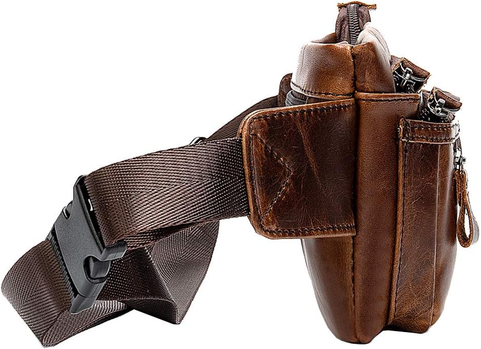 Xieben Vintage Leather Fanny Waist Pack Bum Bag for Men Women Travel Hiking Running Hip Belt Slim Pouch Cell Phone Purse Wallet Brown - Image 3