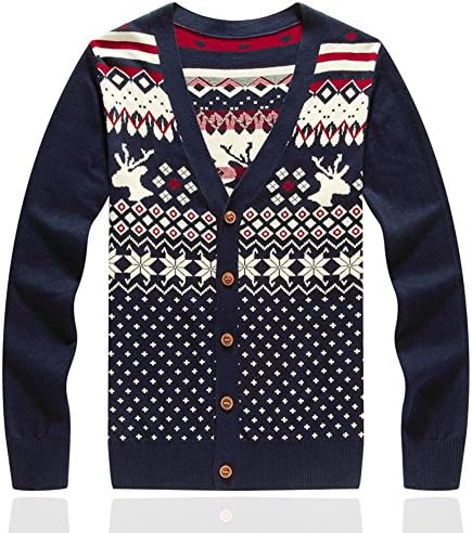 LetsKeep Open Front Button V-neck Deer Sweater Cardigan Christmas, Medium