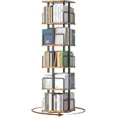 5-Tier Rotating Bookshelf, 360&deg; Spinning Corner Bookcase with Metal Guardrails, Freestanding Industrial Book Shelf Tower, Space Saving Display Rack for Living Room, Bedroom, Home Office, Rustic Brown
