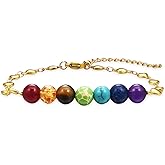 YOTHIWAD 7 Chakra Stones Bracelets for Women Adjustable Stainless Steels 8mm Natural Round Gemstone Beads Reiki Healing Crystal Ankle Bracelet Yoga Energy Jewelry