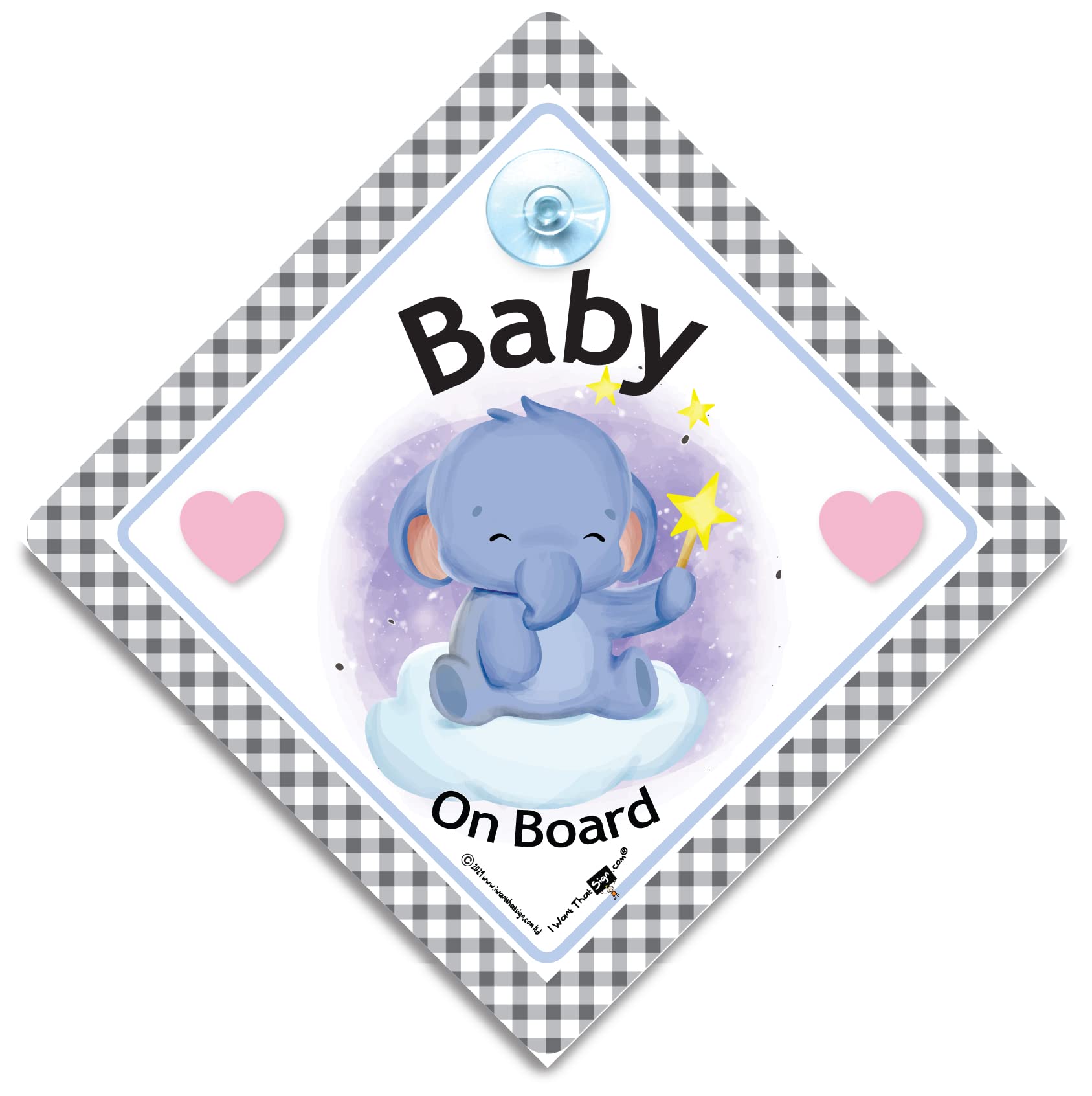 Baby Elephant On Board Sign, Elephant Baby On Board Car Sign, Suction Cup Car Window Sign