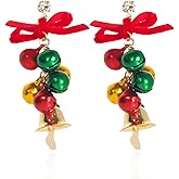 Bemous Jingle Bells Dangle Earrings Multicolor Christmas Earrings for Women Gold Christmas Festival Earring Jewelry
