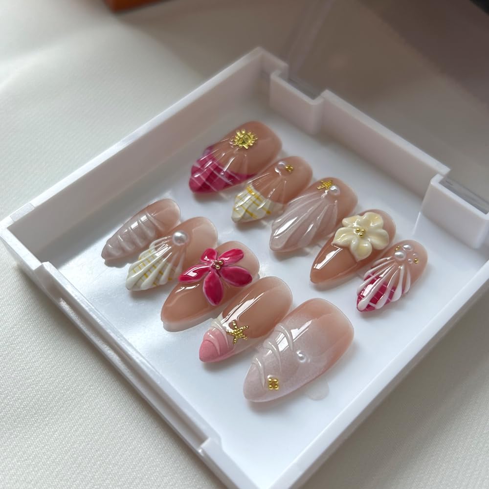 Press On Nails - Luxury Medium Almond 3D False Nails Women Reusable ABS Material Finger Printed Nail Tip French Salon Design Artificial Fingernail - Image 7