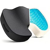 Gel Memory Foam Office Chair Seat Cushion,Breathable Seat Cushion for Long Sitting - Back,Sciatica,Coccyx,Tailbone Pain Relief Pillow Hip Butt Pad- for Office Home Chair, Car Seat,Wheelchair (Black)