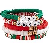 Salircon Preppy Bracelets for Women Cute Christmas Bracelets Bulk Stackable Heishi Clay Bead Bracelets