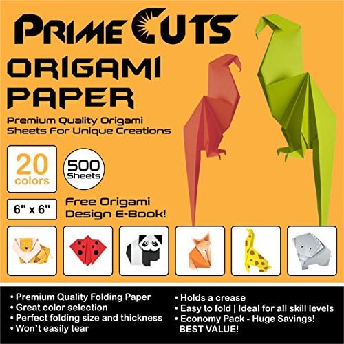 PrimeCuts 500 SHEETS Origami Paper 6x6 20 Colors - Double Sided and Single Sided Sheets - E-Book Tutorial Included