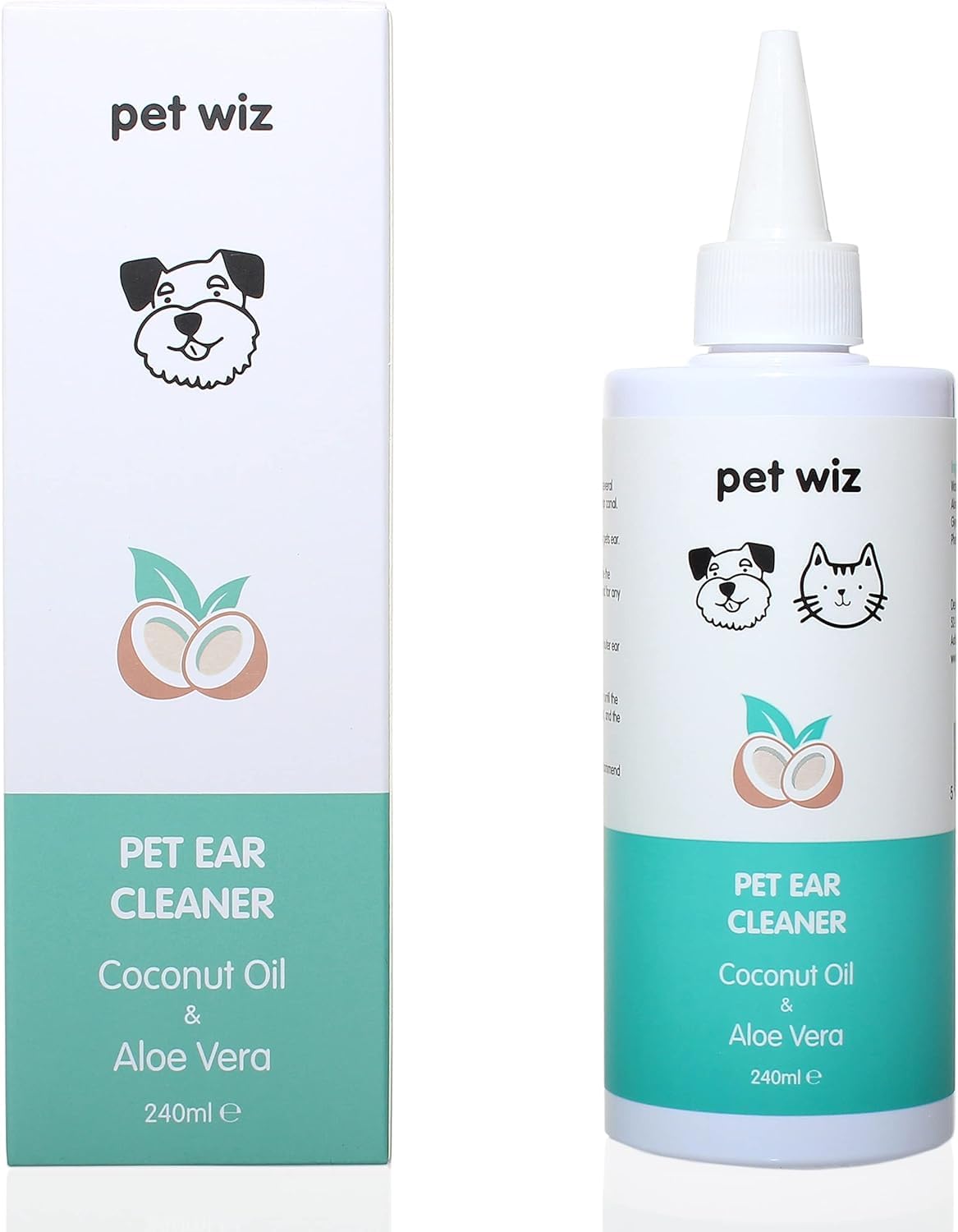 pet wiz Ear Cleaner for Dogs & Cats - Coconut Oil & Aloe Vera (240ml ℮)