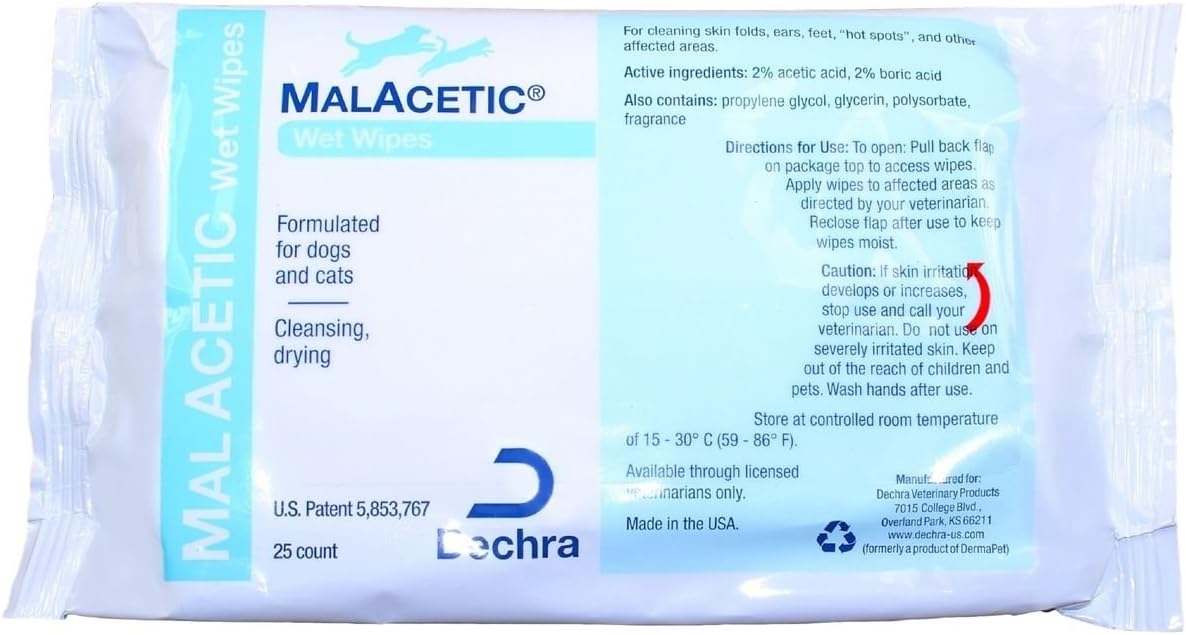 MalAcetic Wet Wipes Dry Bath 25 ct
