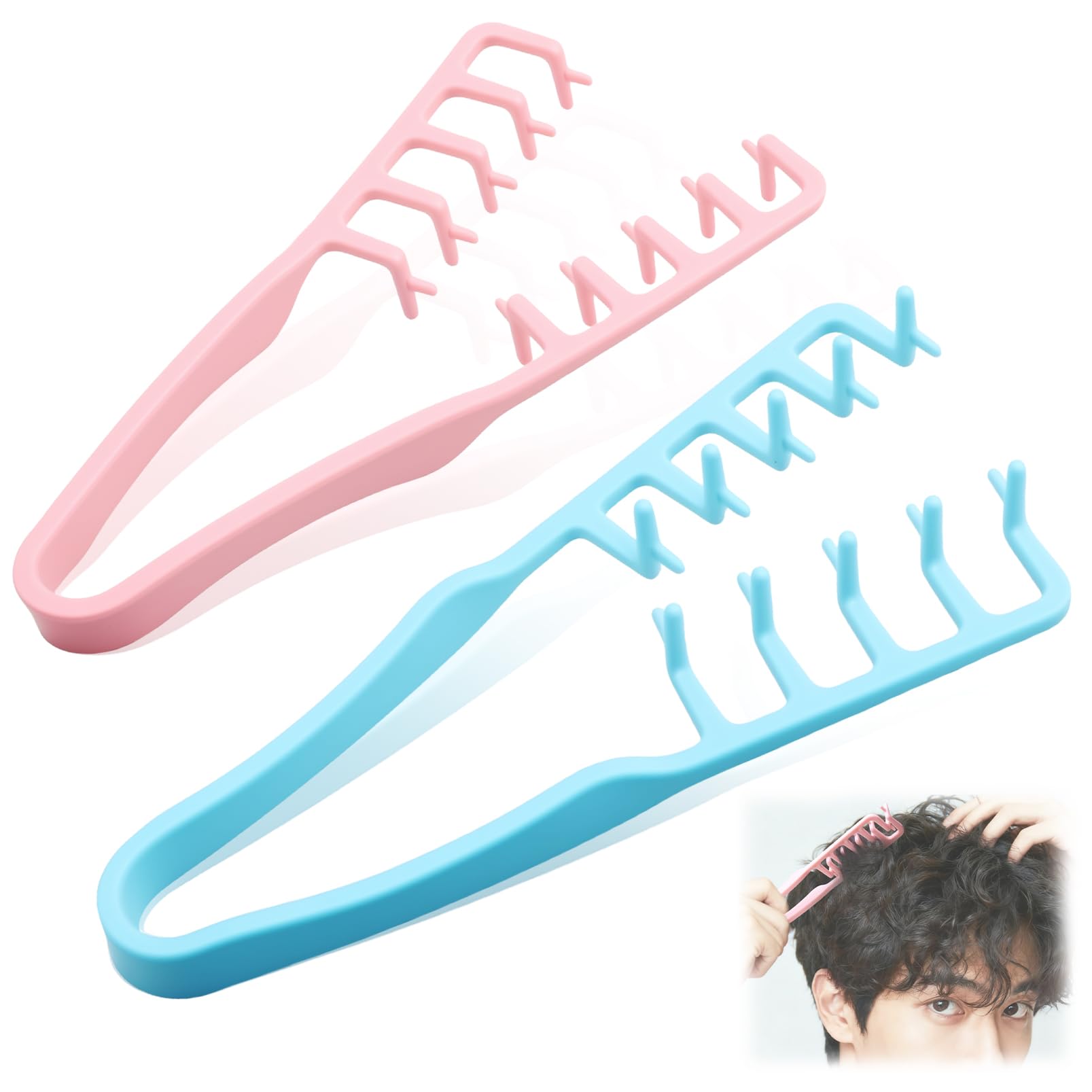 Photo 1 of 2 Pcs Texture Comb, Voluminous Wide-Toothed Hair Comb, Apparatus Maximum Lift Roots Volume Tool, Barber Wide Fine-Toothed Dual-Purpose Set, ABS Plastic with Textured Grip Tool for Men (Green+Pink)