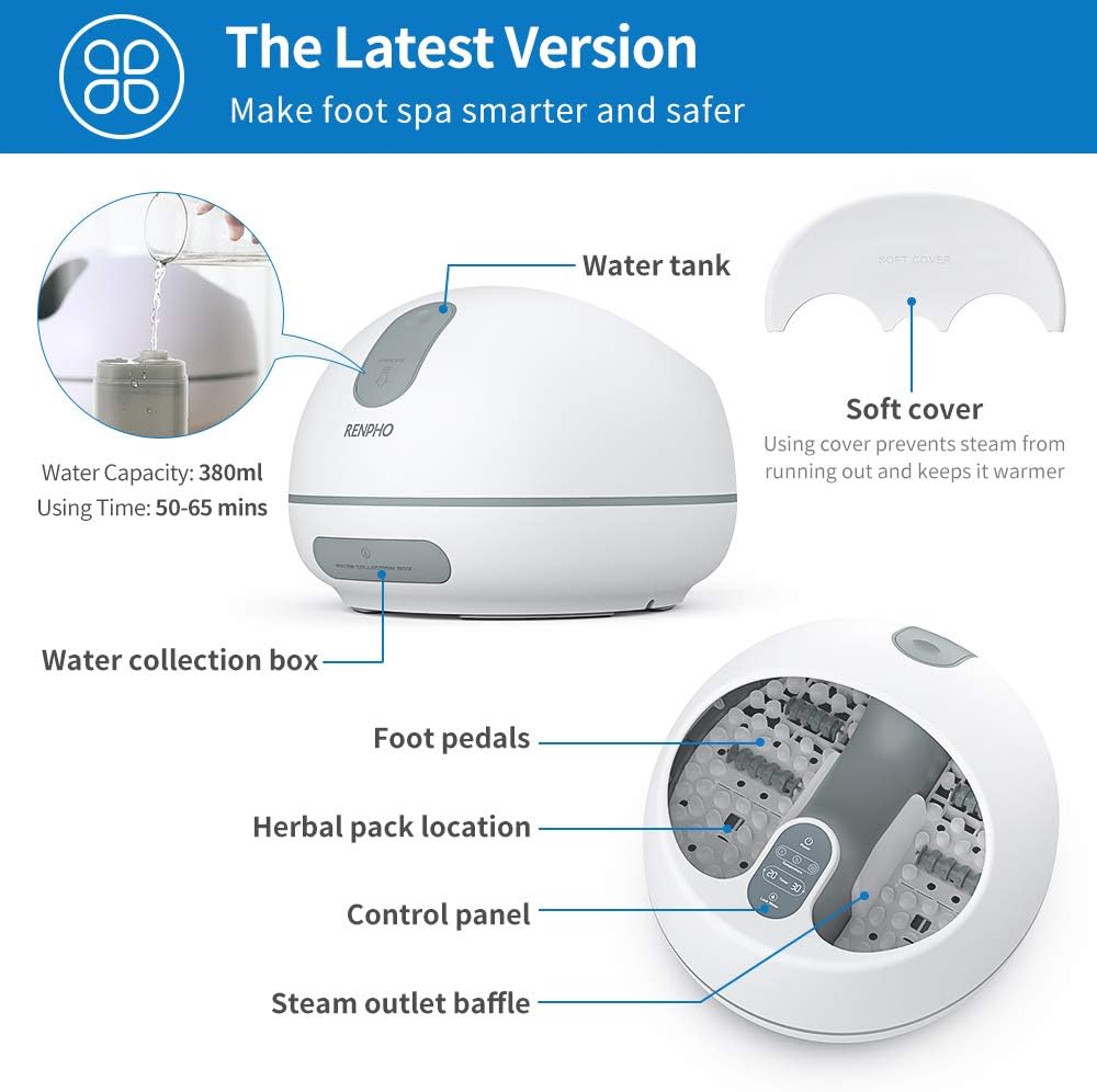 Steam Foot Spa/Bath Massager, RENPHO Foot Sauna with Fast Heating, No Water Pouring and 4 Pedicure Massage Rollers(Non-Motorized), Smart Ultrasonic Atomization Makes Spa Effective and Safe: Health & Personal Care