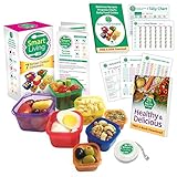 Smart Living 7 Piece Portion Control Containers Kit (COMPLETE GUIDE + FREE 21 DAY PDF PLANNER + RECIPE E-BOOK + BODY TAPE MEASURE included) Leak Proof Microwave and Dishwasher Safe