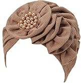 YRANXQUN Chemo Turban Caps for Women - Bead Flower Solid Headwear Hats Pre Tied Headwraps for Cancer Patients