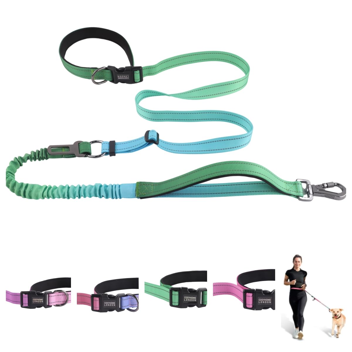 COSYHOMELONDON Hands Free Dog Leash Heavy Duty,No Pull Bungee Dog Running Waist Leash for Walking Training with Car Seatbelt 4-6FT (Lime)