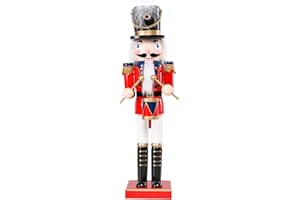 MUMTOP 15 Inch Nutcracker Christmas Decorations, Wooden Nutcracker Drummer Figures Ornament Christmas Nutcracker Soldier Decorations for Table Desktop Fireplace Indoor Home Winter, Red