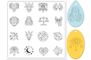 CHGCRAFT Polymer Clay Texture Sheets - 12 Zodiac Signs Silicone Stamp for Divination - Clear Mat Tools for Jewelry Earring Making, 5.5x5.5inch
