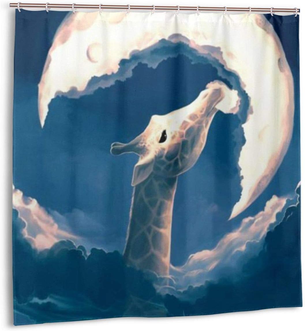 Airmark Shower Curtain for Bathroom Decor Curtains Set,Giraffie Eat Moon Fabric Bath Curtains with Hooks 72x72in