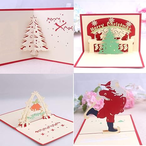 Amazon Co Jp 3d ポップアップ グリーティング カード クリスマスグリーティングカードギフト 封筒付き 手作りのグリーティングカード 特集新年の祝祭ギフト 4種類 ホーム キッチン