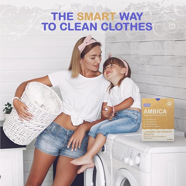AMBICA TRAVEL LAUNDRY DETERGENT SHEETS, PLANT-BASED LAUNDRY SOAP FOR FRESH CLOTHES, HYPOALLERGENIC & FREE FROM HARSH CHEMICALS, PERFECT FOR SINK OR WASHER CLEANING SOLUTIONS. 30 SHEETS UP TO 60 LOADS