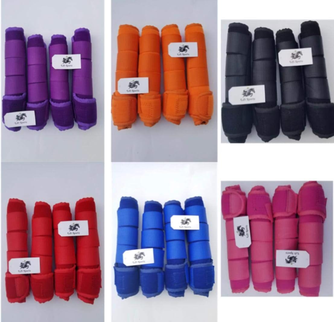 Lift Sports Horse Medicine Brushing Boots Leg Wraps Protection Gear Equine Set of 2 and 4 Black Red Purple Orange Pink Blue