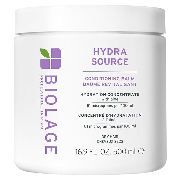 BIOLAGE HYDRA SOURCE CONDITIONING BALM – CONDITIONS, DETANGLES & ADDS SOFTNESS, FOR DRY HAIR, INFUSED WITH FERMENTED ALOE & MICRO-FILTERED HYALURONIC ACID, VEGAN & PARABEN-FREE, 16.9 FL OZ