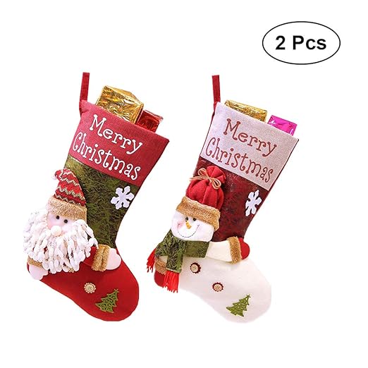 HEALIFTY 2 Weihnachten handgemachte Deluxe Santa Xmas Strumpf Baum Kamin Wand Tür hängende Ornament Candy Bag