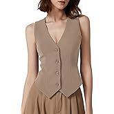 QINSEN Womens V Neck Vest Top Sleeveless Button Down Fully Lined Solid Going Out Crop Tops